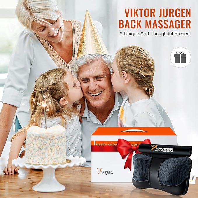 VIKTOR JURGEN Christmas Back Massager Gifts, Shiatsu Kneading Massager for Neck and Shoulder, Massage Pillow with Heat Relaxation Gifts for Women/Men/Dad/Mom/Fathers Day/Mothers Day