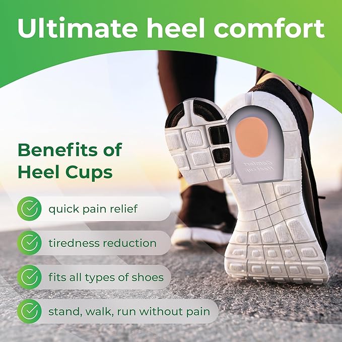 Gel Heel Pads, 2 Pack, for Achilles Tendonitis, Shoe Wedge Inserts for Plantar Fasciitis, Bone Spur, Foot Pain Relief Support, Comfort Cushion Insoles for Women/Men