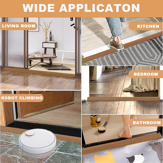 Vinyl Door Threshold Flooring Transition Strip Self Adhesive Carpet Edging Strip for Laminate Doorway Edge Threshold from 3/5" to 4/5" (Light Brown Wood Grain, 10 Ft)