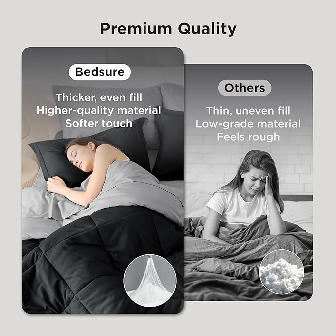 Bedsure King Size Comforter Set - 7 Pieces Reversible Black Bedding, King Size Bed Set for All Seasons, Bed in a Bag with Down Alternative Comforter, Sheets, Pillowcases & Shams