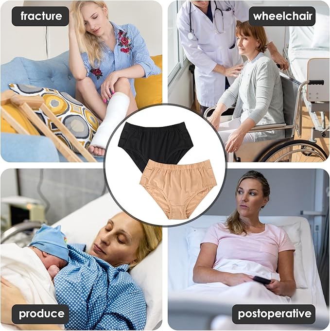 Easy Adapt Women's Tear-Away Underwear, for Patients, Elders, Pack of 2. (Nude+Black, XXX-Large)