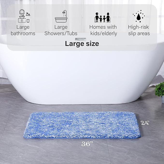 Luxury Quick Dry Non-Slip Bathroom Rugs【24'' x 36'' Night Blue】 Highly Absorbent Washable and Ultra Soft, Extra Thick Fluffy Bath Mats for Shower/Kitchen/Bathtub Floor