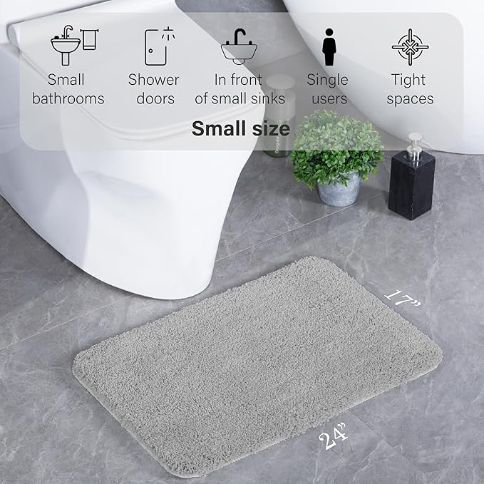 Luxury Quick Dry Non-Slip Bathroom Rugs【17'' x 24'' Light Grey】 Highly Absorbent Washable and Ultra Soft, Extra Thick Fluffy Bath Mats for Shower/Kitchen/Bathtub Floor
