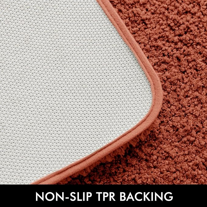 MIULEE Rust Extra Thick Non Slip Bathroom Rug Shaggy Soft Bath Mat Plush Microfiber Absorbent Water for Shower Tub Machine Washable (16x60 Inches)