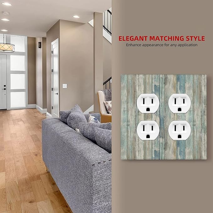 Rustic Distressed Vintage Wood Panel Grain Outlet Covers 2-Gang Duplex Light Switch Cover Plate Decorative Gfci Wall Plate Electrical Receptacle Switchplate Plug Faceplate for Bathroom Decor
