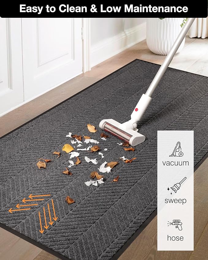 4′ x 8′ Heavy Duty Front Door Mat Indoor Outdoor Entrance, Large Non-Slip All Weather Commercial Floor Mat for Entryway, Low Profile Waterproof Outdoor Rug for Garage (48" x 96", Charcoal Grey)