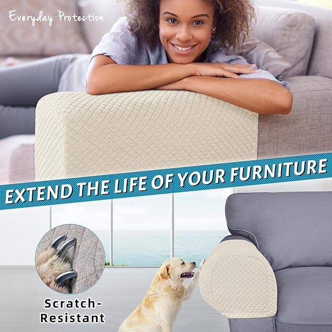 Roytub Couch Arm Covers, Breathable Armrest Cover for Sofa, Armchair, Loveseat, Scratch-Resistant Recliner Arm Covers Protect and Decorate Your Sofa(Large, Beige, 2PCS)