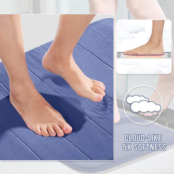 Yimobra Memory Foam Bathroom Rugs Sets 2 Piece - Super Soft Absorbent Quick Dry Bath Mat Set, Machine Washable Non Slip Floor Carpet for Tub Shower & Single Sink (17x24 & 31.5x20 Inch, Navy Blue)