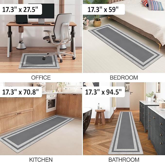 Anti Fatigue Rugs Non Skid Waterproof Floor Mat Cushioned Grey and Gray Farmhouse Comfort Standing Kitchen Mats for Floor, House, Sink, Office 17.3"x47.2"