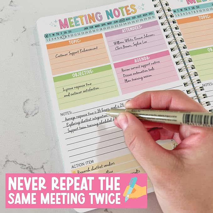 Meeting Notebook For Work Organization - Work Meeting Notebook for Women, Notebooks for Note Taking, Project Planning Notebooks, Note Books for Workers, Business Organizer Planner