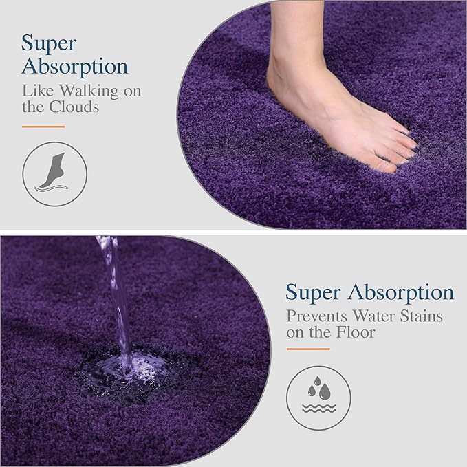 Walensee Large Bathroom Rug (24 x 60, Dark Purple) Extra Soft and Absorbent Shaggy Bath Mat Machine Washable Microfiber Non Slip Luxury Floor Mat
