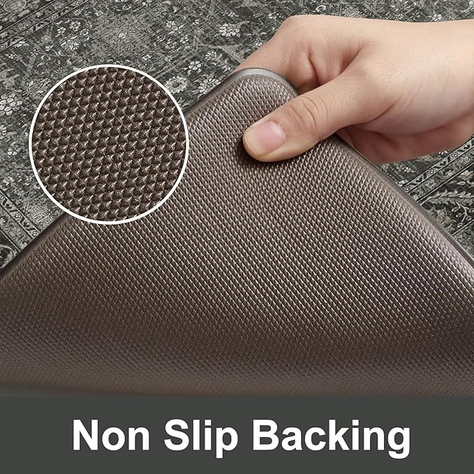 KIMODE Anti Fatigue Mats for Kitchen Floor 24"x71", Grey/Green Farmhouse Kitchen Runner Rugs, Cushioned Kitchen Floor Mat Non Skid, Memory Foam Kitchen Mat for Laundry Office Sink Desk