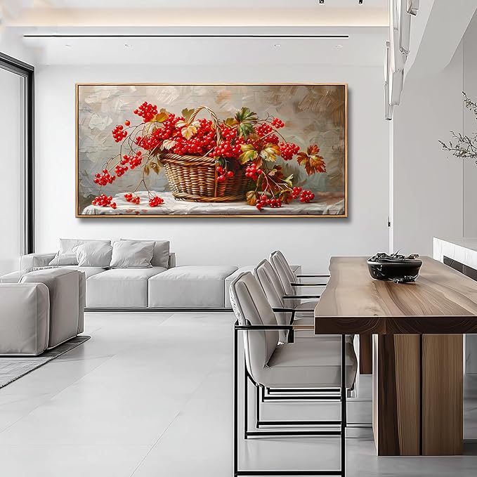 PHAOHUAXM Canvas Wall Decoration For Living Room Restaurant Wall Art For Office Bedroom Abstract Red Fruit Wall Decor Wooden Frame Printing Picture Artworks Mural Modern Home Decoration 20"X40"