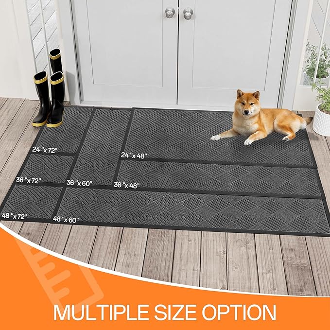 Indoor Outdoor Door Mat, 6’x 4' Doormat for Entryway, Rubber Backing Non Slip Front Door Mat Outside Entrance, Super Absorbent Commercial Floor Mat for Home Office, Gray