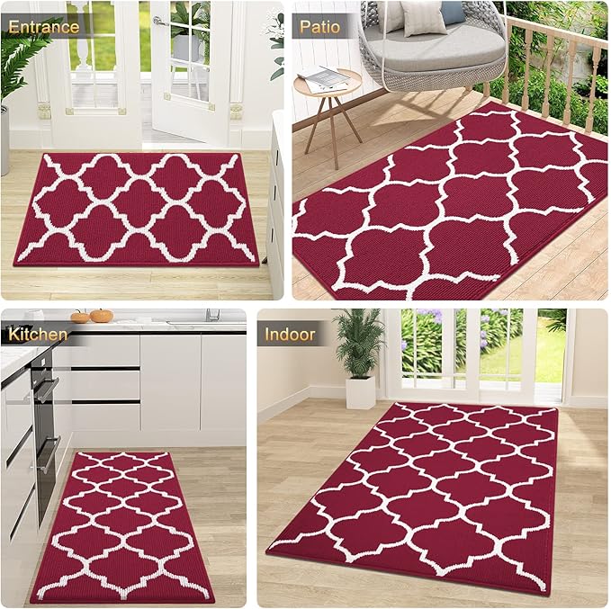 OLANLY Indoor Door Mat, 30x17, Non-Slip Absorbent Resist Dirt Entrance Mat, Washable Low-Profile Inside Floor Doormats for Entryway, Red