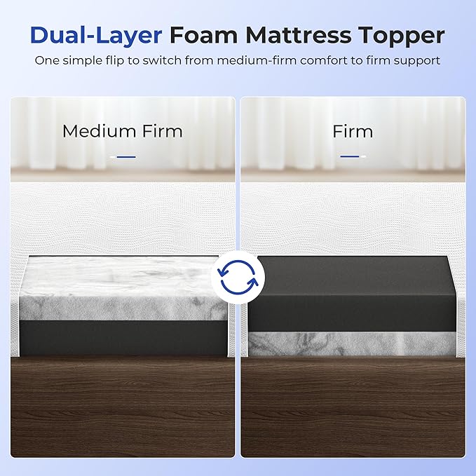 Cooling Mattress Topper Twin XL Size 2 Inch, Cooling Gel & Bamboo Charcoal Memory Foam Mattress Topper for Back Pain Relief, Firm Dual-Layer Foam Bed Pad with Removable Cover College Dorm