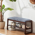 Shoe Rack Bench,2 Tier Wooden Entryway Bench with Shoe Storage, Shoe Rack with Cushion for Living Room, Hallway(Grayish Blue, 31.5")
