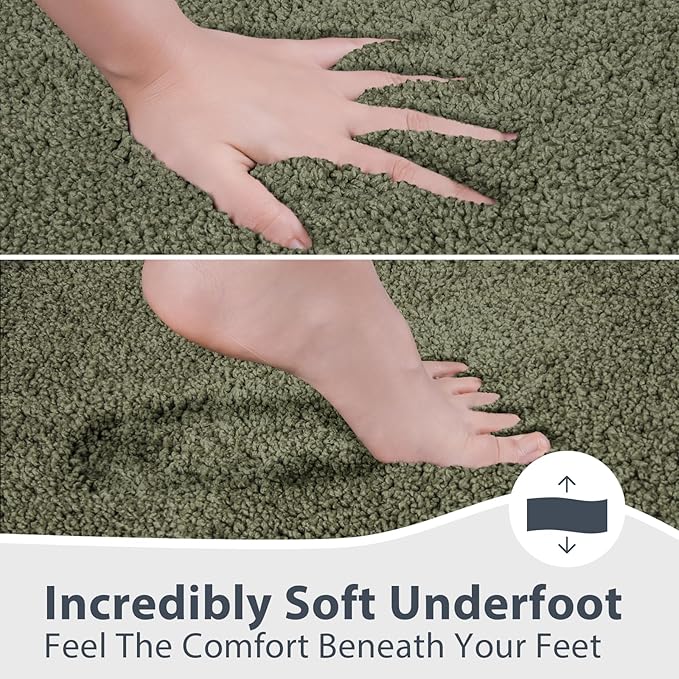 Bathroom Rugs 24" x 36", Non-Slip Extra Soft Absorbent Bath Rugs, Machine Washable Quick Dry Bath Mats for Bathroom Floor, Shower, Bathtub and Sink, Sage Green & Budding Green