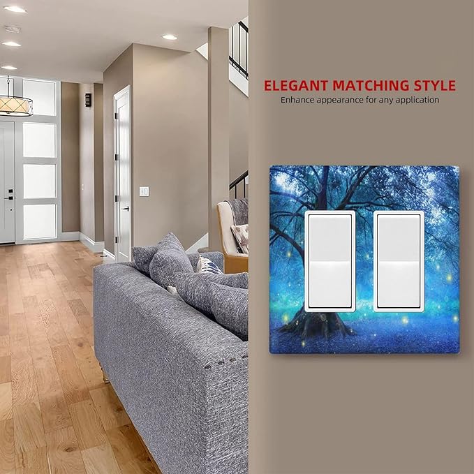 Outlet Covers Fantasy Fairy Tree In Mystic Forest 2 Gang Wall Plate Double Rocker Light Switch Cover Decorative GFCI Receptacle Cover Electrical Switchplate for Bathroom Bedroom Decor