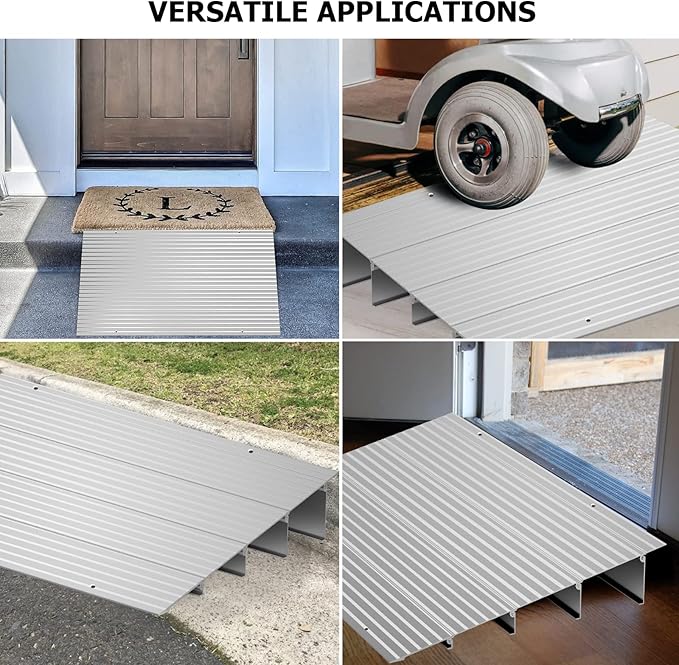Door Threshold Ramp 4" Rise Door Ramp Aluminum Entry Ramp or Doorways Rated 800 lbs Load Capacity forWheelchair Scooters Power Chairs Walkers