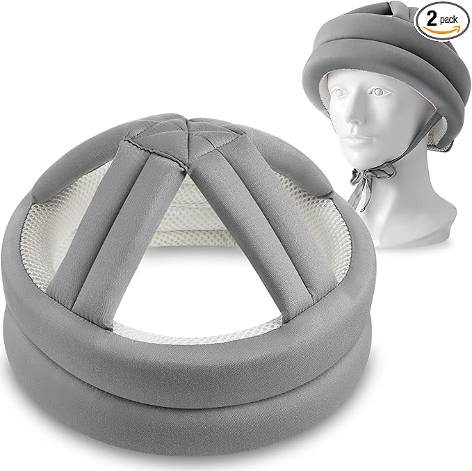 Woanger 2 Pcs Anti Fall Elder Head Safety Helmet for Adults Special Needs Thick Soft Protective Hat Adjustable Seniors Fall Prevention Head Protection Cap Elderly Helmet for Injury Protection (Gray)