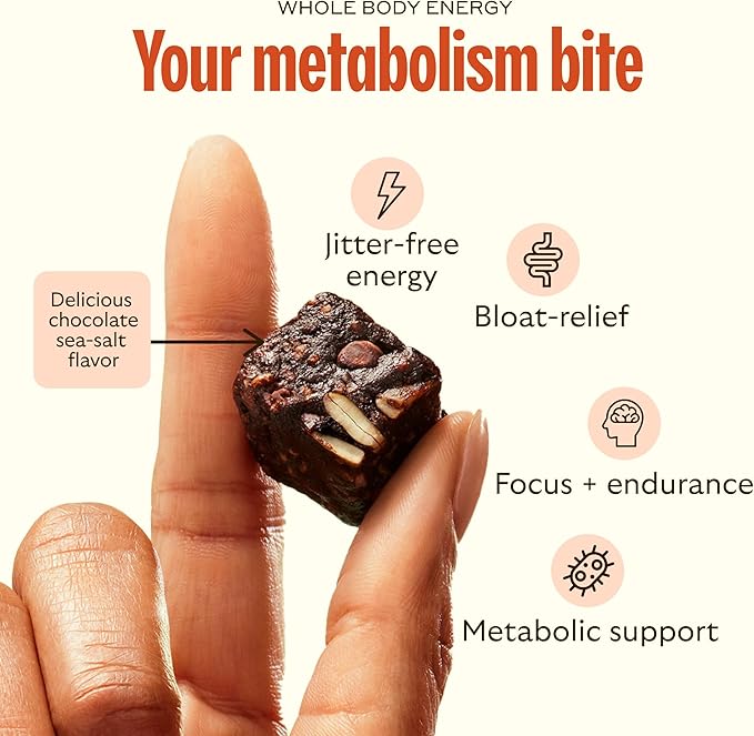 GEM Energy Caffeinated Bite, 40mg Caffeine, Ginseng Root, L-Theanine, Holistic Sustained Energy, Supports Metabolism, Stamina & Endurance | Chocolate Cacao Sea Salt | 28 Servings