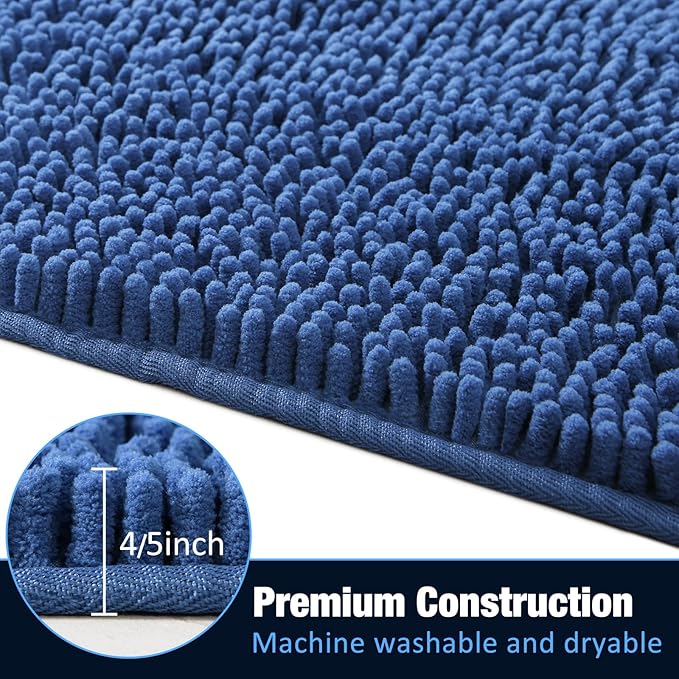 LOCHAS Luxury Bathroom Rug Shaggy Bath Mat 24 x 70 Inch, Washable Non Slip Bath Rugs for Bathroom Shower, Soft Plush Chenille Absorbent Carpets Mats, Blue