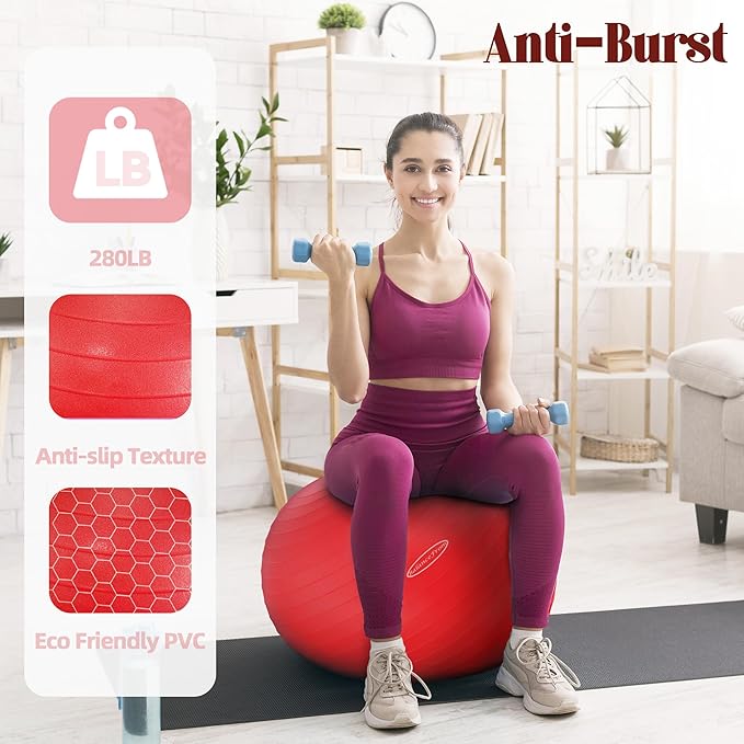 Fitvids Anti-Burst and Slip Resistant Exercise Yoga Fitness Birthing Ball with Quick Pump, 2,000-Pound Capacity, Multiple Colors and Sizes