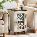Narrow Side Table with Glass Door, 18 x 14'' Night Stand with Adjustable Shelf Storage Cabinet Organizer, Bedside End Tables Wood Nightstand for Small Spaces Living Room Bedroom