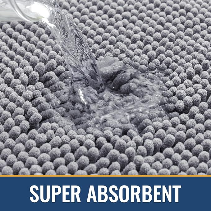 Arotive Bathroom Rugs 24x16, Extra Soft Absorbent Shaggy Chenille Bath Rugs, Machine Washable Rubber Backing Non-Slip Bath Mats for Bathroom Floor Tub and Shower, Home Decor Accessories, Grey