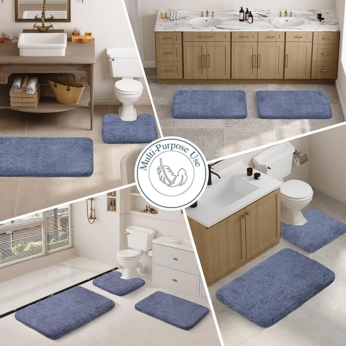 Walensee Large Bathroom Rug (24 x 60, Blue) Extra Soft and Absorbent Shaggy Bath Mat Machine Washable Microfiber Non Slip Luxury Floor Mat