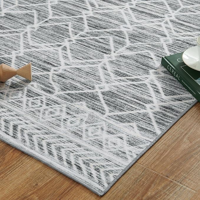 jinchan Moroccan Runner Rug 2x5 - Kitchen Machine Washable Runner Rug Modern Geometric Low-Pile Lightweight Non-Slip Carpet for Entryway Hallway Laundry Room Bedroom Farmhouse (2x5ft, Grey)