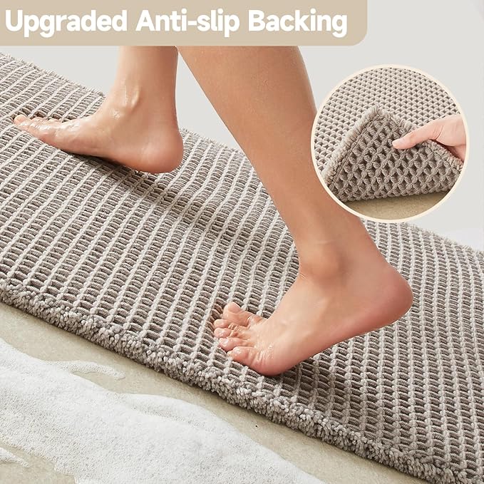 Waffle Bath Mat, Boho Bathroom Rugs Non Slip Washable Super Absorbent Quick Dry Bath Mat Farmhouse Bathroom Decor, 30"x20" Light Grey