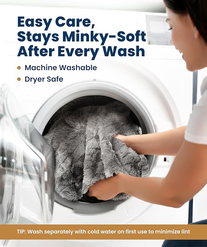 Everlasting Comfort Soft & Comfortable Gray Faux Fur Throw Blanket for Couch - (50"x65") Minky & Fluffy Fall Blankets & Throws, Plush Fuzzy Cover for Bed, Sofa & Living Room - Cozy Home Decor