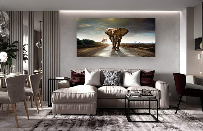 Muolunna D1275 Elephant Canvas Prints Wall Art Animals Photo Pictures Painting on Canvas Decor for Living Room Bedroom Home Office kitchen Wall Decor Stretched and Framed Grey Landscape Artwork