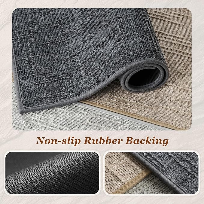 AMOAMI Bath Mat Non Slip Super Absorbent Quick Dry Bath Mats for Bathroom Floor Rubber Backing Washable Bathroom Rugs Modern Woven Jacquard Mat, Beside Tub Bath Rugs, 2' x 5', Darkgrey