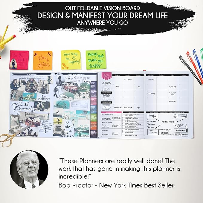 Deluxe 2026 Planner Weekly and Monthly | Law of Attraction Planner with Productivity App | 12-Month for Productivity, Gratitude & Goal Setting | Includes Foldable Vision Board, Gift Box & Stickers