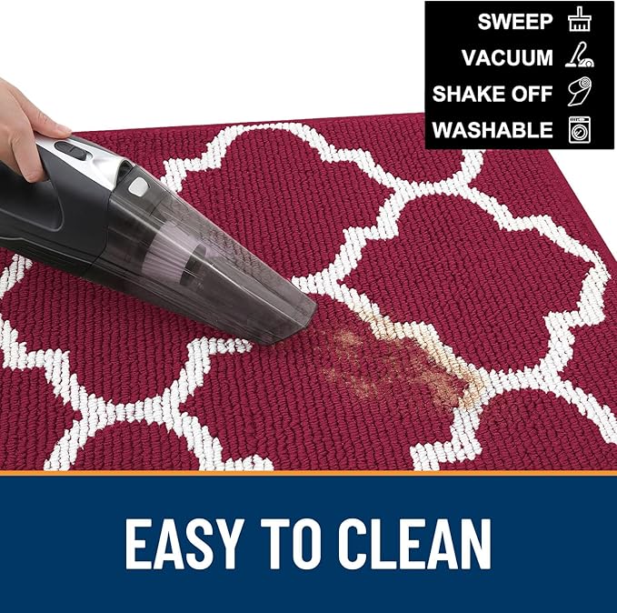 OLANLY Indoor Door Mat, 32x20, Non-Slip Absorbent Resist Dirt Entrance Mat, Washable Low-Profile Inside Floor Doormats for Entryway, Red