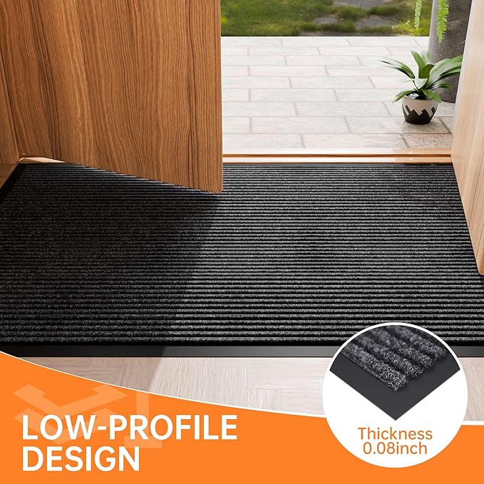 Indoor Outdoor Door Mat, 4’ x 2' Doormat for Entryway, Rubber Backing Non Slip Front Door Mat Outside Entrance, Super Absorbent Commercial Floor Mat for Home Office, Grey