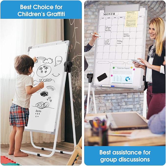 MaxGear Large Monthly White Board Stand with Calendar, 36" x 24" Double Sided Dry Erase Board Easel for School Classroom, Home Office Stand Flip Chart Height Adjustable