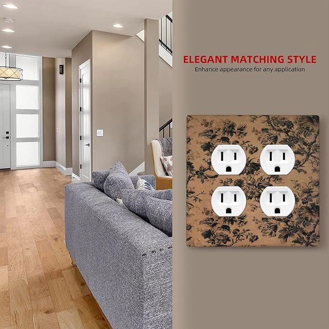 Decorative Switch Plate Covers Vintage Floral Botanical Brown Background 2 Gang Outlet Covers Double Duplex Light Switch Cover Plate Gfci Wall Plate for Bathroom Bedroom Decor