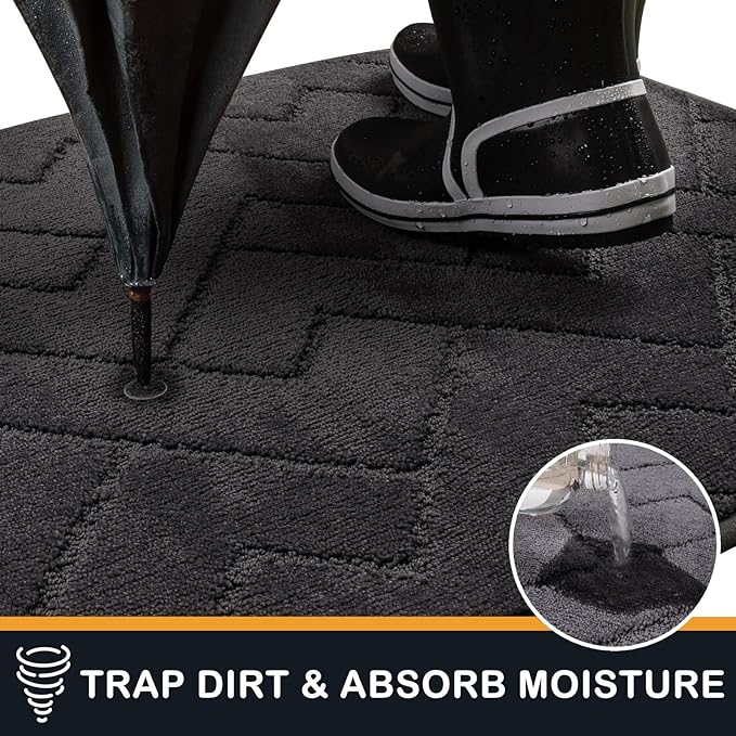 PURRUGS Dirt Trapping Door Mat 24" x 59", Non-Slip Machine Washable Entry Rug, Shoe Scraper, Dog Doormat, Super Absorbent Welcome Mat for Front & Back Door, Muddy Wet Shoes & Paws, Charcoal