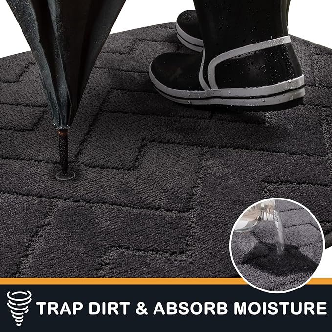 PURRUGS Dirt Trapping Door Mat 32" x 47", Non-Slip Machine Washable Entry Rug, Shoe Scraper, Dog Doormat, Super Absorbent Welcome Mat for Front & Back Door, Muddy Wet Shoes & Paws, Charcoal