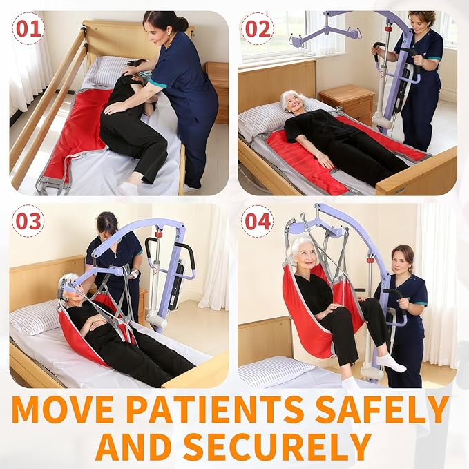 Patient Lift Divided Leg Sling – Heavy Duty 500 lbs Capacity, Easy Hygiene Access with Handles & Pocket, Machine Washable – Small/Medium/Large for Elderly, Disabled & Bariatric Care（Red, S)