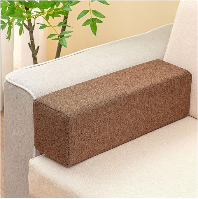 Couch Arm Rest Pillow, High Density Foam Armrest Cushion Removable Pillowcase Washable Elbow Support, Thicken High Density Foam Pad for Recliner Sofa, Bed, Armchair(Coffee,25.6X7.9X7.9in)