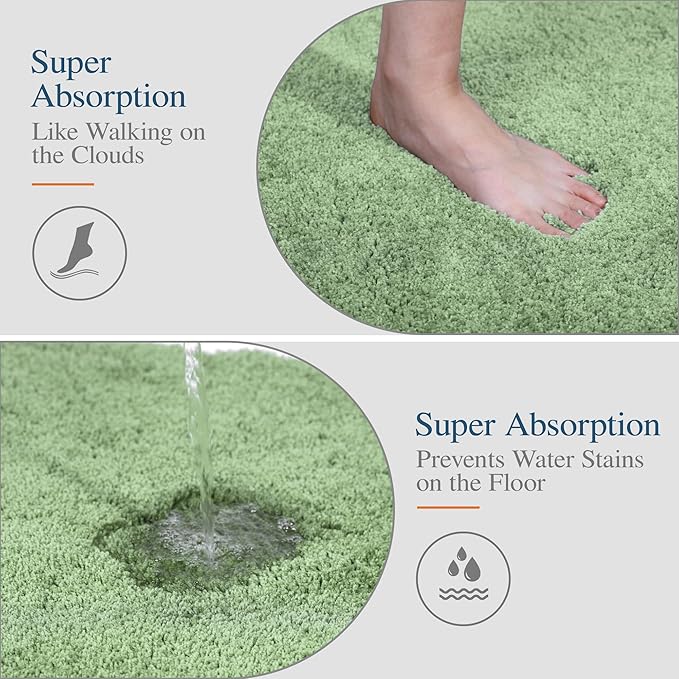 Walensee Large Bathroom Rug (24 x 48, Sage Green) Extra Soft and Absorbent Shaggy Bath Mat Machine Washable Microfiber Non Slip Luxury Floor Mat