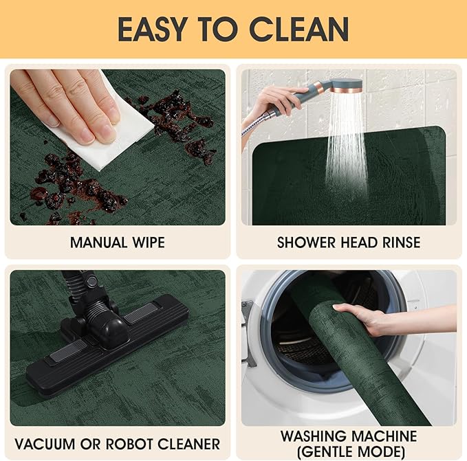 Ultra Thin Bath Mat, Upgrade Backing Non Slip Thin Bath Mats Fit Under Door, Quick Dry Ultra Absorbent Bathroom Rugs, Machine Washable Bath Rugs for Bathroom, Bathtub, Deep Green/Marble/24"x17"