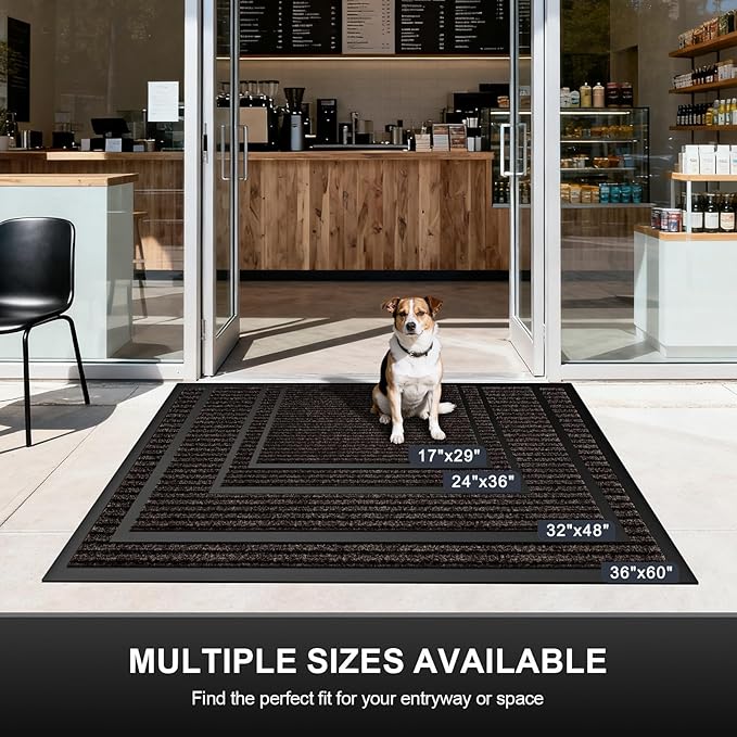 Non-Slip Waterproof Rubber Door Mat, 2' x 3' Commercial Floor Mat for High Traffic Areas, Easy Clean Low Profile, for Entrance, Indoor/Outdoor, Office, Patio, Garage