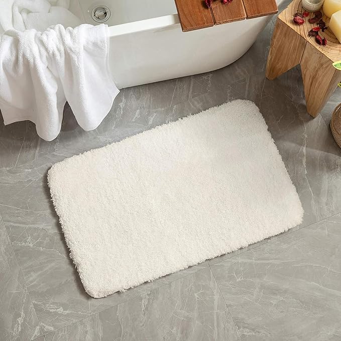 MIULEE Extra Thick Non Slip Bathroom Rug Shaggy Soft Bath Mat Plush Microfiber Absorbent Water for Shower Tub Machine Washable (Ivory, 16x24 Inches)