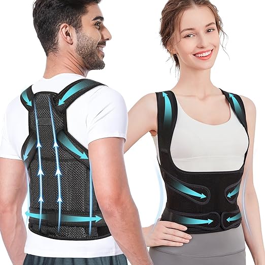 Posture Corrector for Women and Men, Adjustable Back Brace with Full Back Support, Shoulder Straightener for Spine Alignment, Hunchback, Scoliosis, Lumbar, Spine, Black (Medium)